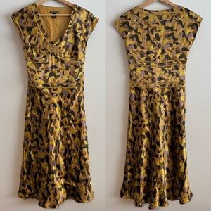 Club Monaco Gold Print Silk Blend Midi Dress size 2